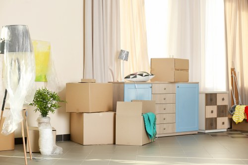 Packing boxes and wrapping household items for a move in Harringay